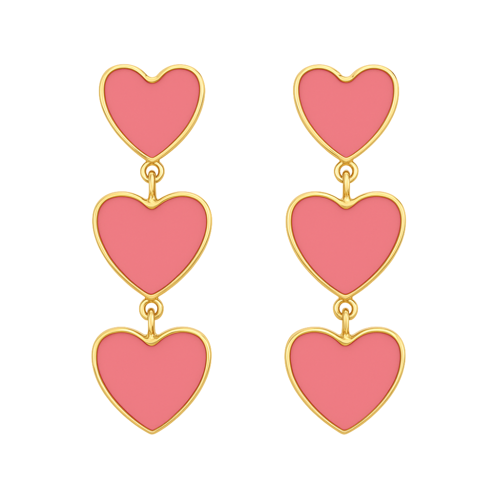 Gold Triple Heart Clip On Dangling Earrings