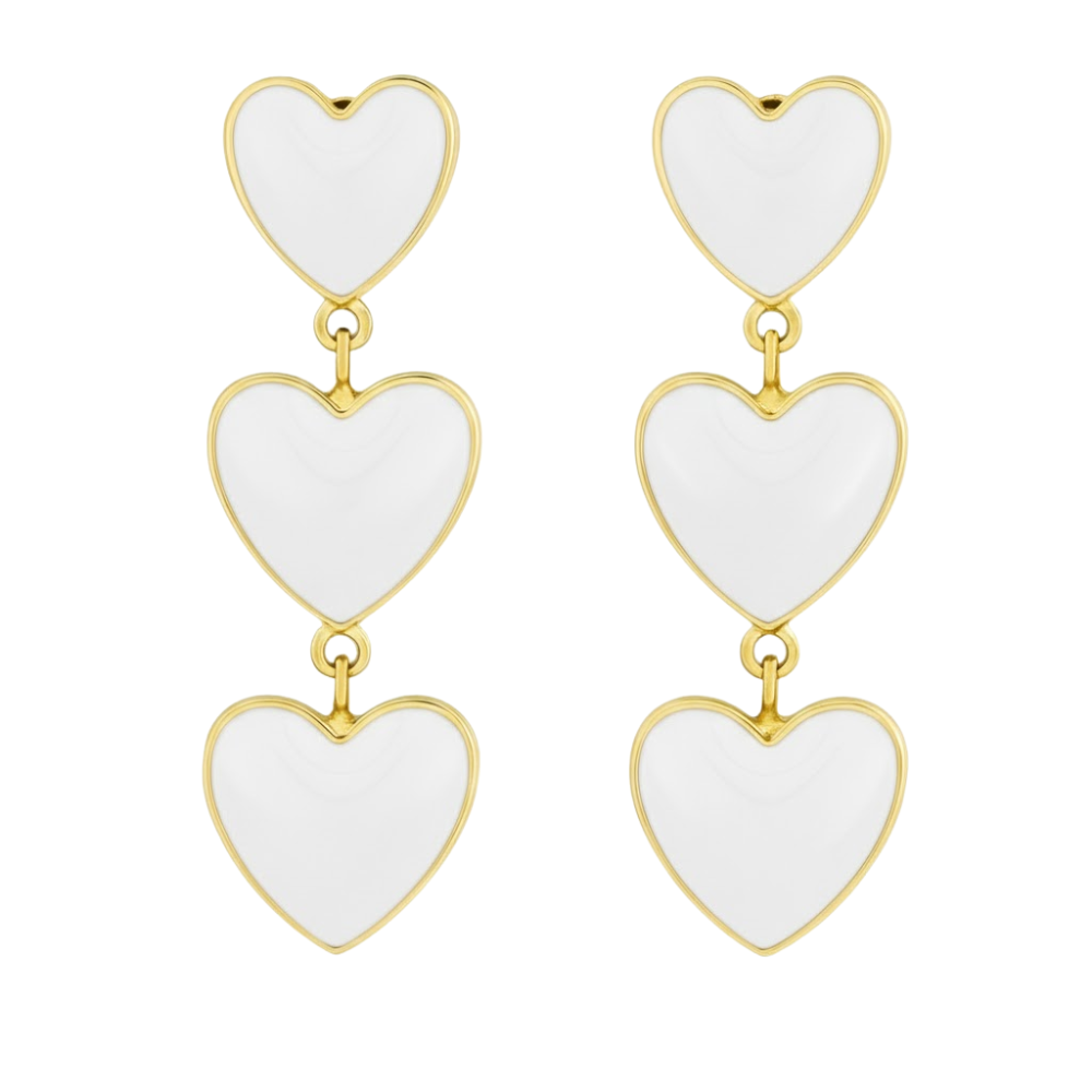 Gold Triple Heart Clip On Dangling Earrings