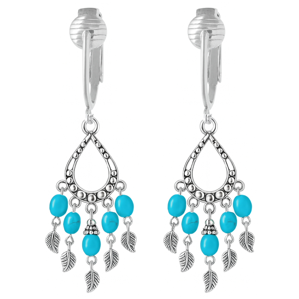 Silver Turquoise Chandelier Clip On Dangling Earrings