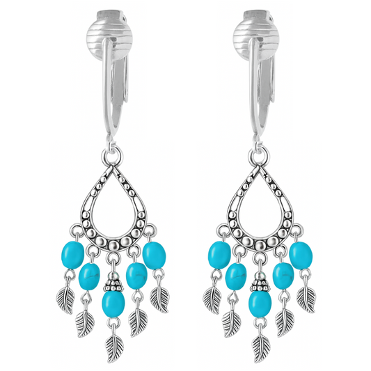 Silver Turquoise Chandelier Clip On Dangling Earrings
