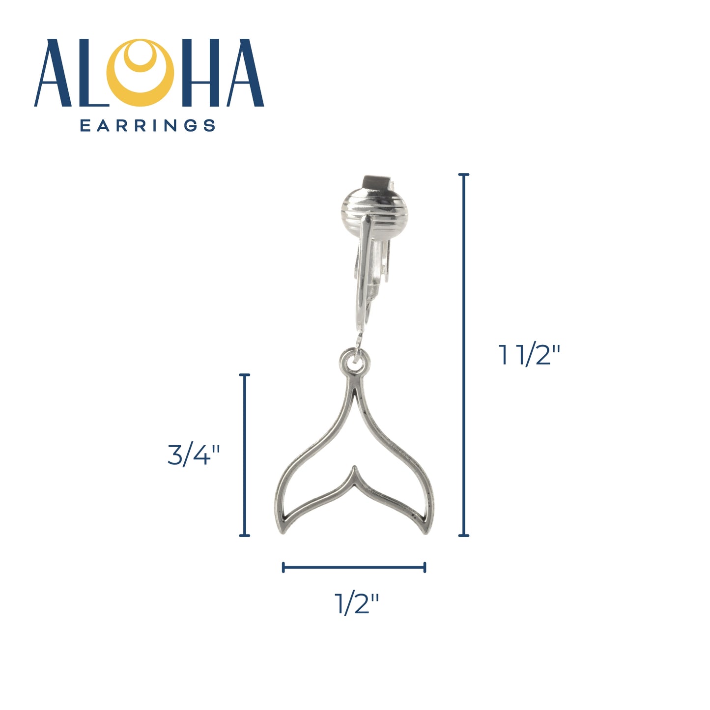 Silver Whale Tail Clip On Dangling Earrings