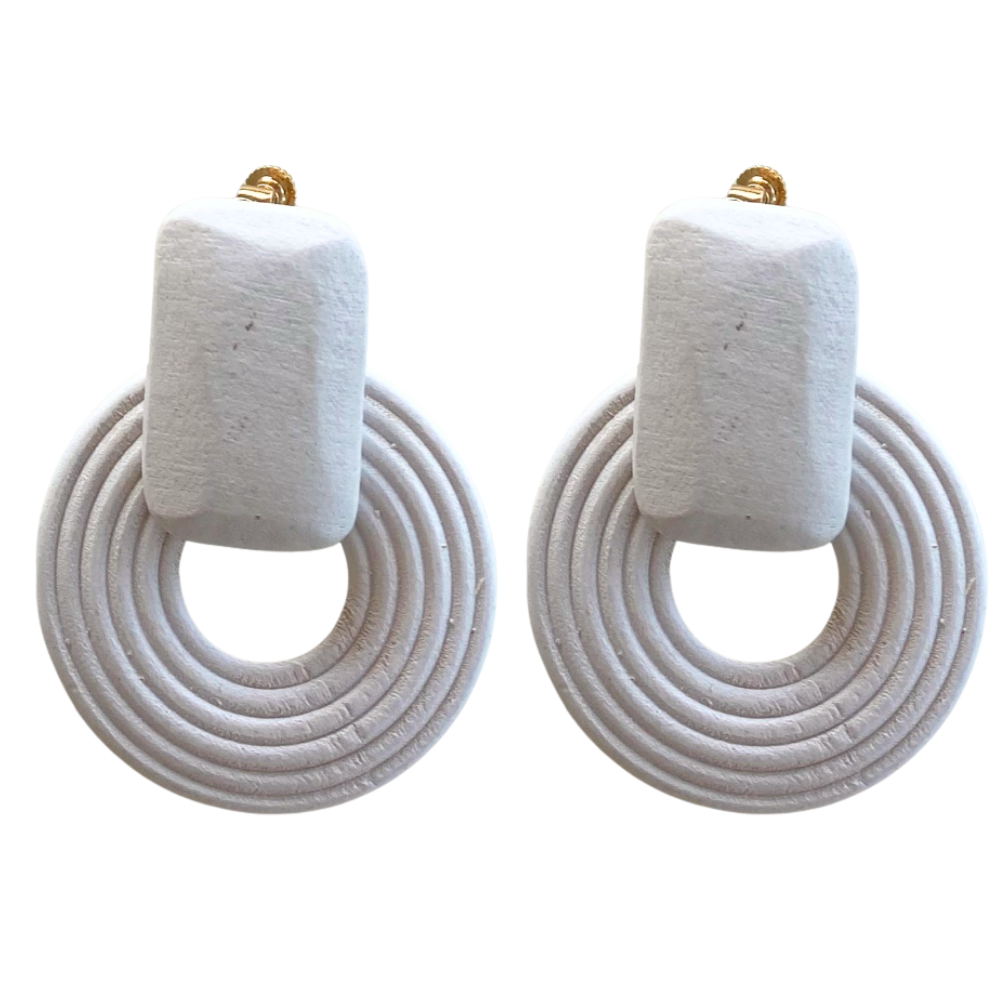 Wooden Circle Screw Back Clip On Statement Earrings