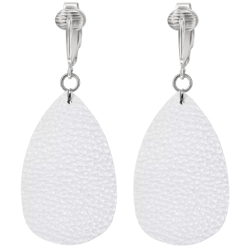 Faux Leather Teardrop Shaped Clip On Dangling Earrings