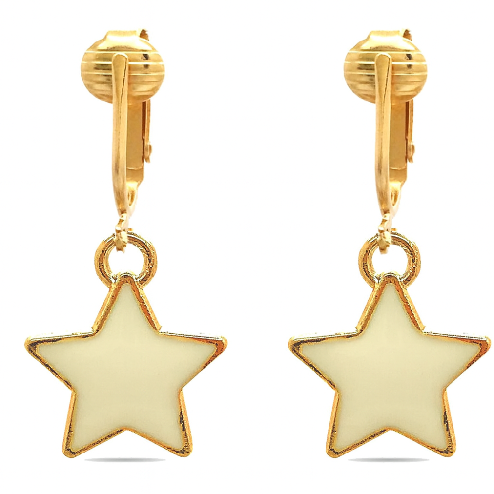 Fun Star Gold Clip On Dangling Earrings