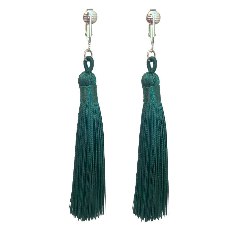 Silver Tassel Clip On Dangling Earrings