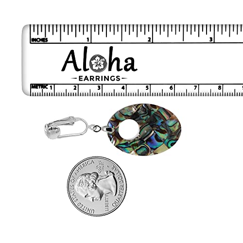 Aloha Earrings Tahitian-Style Abalone Paua Shell Clip On Earrings-Mother of Pearl Shells Authentic Ocean Romantic Shells Holiday, Authentic