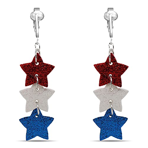 Aloha Earrings American Flag Clip Earrings-USA Flag Clip Earrings-Star Clip Earrings-Fourth 4th of July Clip Earrings