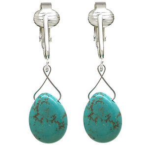Trendy Turquoise Clip On Earrings for Women - Authentic Turquoise Dangle Teardrop, Cube and Briolette Clip-on Earrings w Pierced Look (Turquoise Briolette)