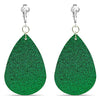 Clip Earring Shop Green Lucky Clover Clip Earrings for Women, Irish Clip Earrings, Festive St Patrick's Day Earrings (Green Sparkle Faux Leather)