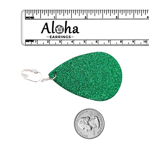 Green Sparkling Faux Leather Clip On Dangling Earrings