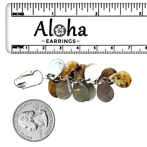 Aloha Earrings Tahitian-Style Abalone Paua Shell Clip On Earrings-Mother of Pearl Shells Authentic Ocean Romantic Shells Holiday, Authentic