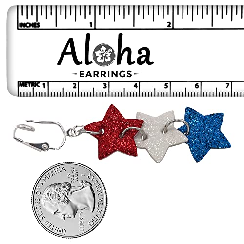 Aloha Earrings American Flag Clip Earrings-USA Flag Clip Earrings-Star Clip Earrings-Fourth 4th of July Clip Earrings