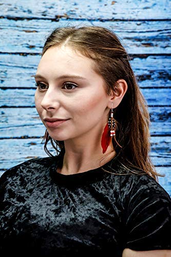 Aloha Earrings-Clip On Real Feather Earrings-Dangle Clip On Earrings Tassel Long Clip Earrings Bohemian