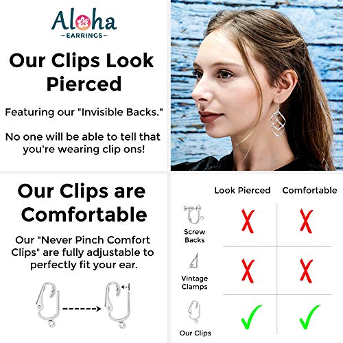 Silver Clip On Earrings For Women, They Look Pierced, Don't Pinch & Won't Fall Off, Hypoallergenic & Lightweight