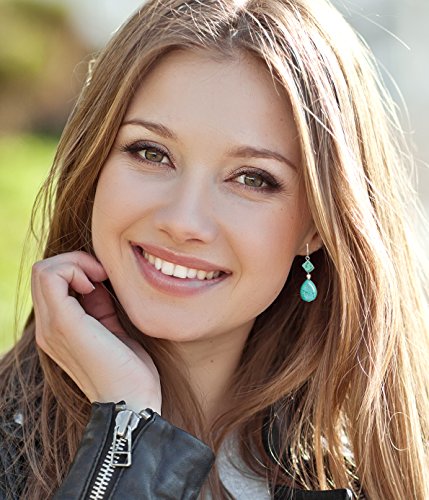 Trendy Turquoise Clip On Earrings for Women - Authentic Turquoise Dangle Teardrop, Cube and Briolette Clip-on Earrings w Pierced Look